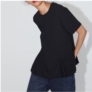 Zara pleated hem top black